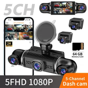 3.0-inch IPS screen 2K+1080P*4  Channel Dash Cam Front and Rear with Cabin, 5.8GHz WiFi - up to  8MB/s,  Free 64 GB Card Included, IR Night Vision, Built-in GPS, G-Sensor, 24H Parking Mode 50/60HZ Supports up to 128GB.