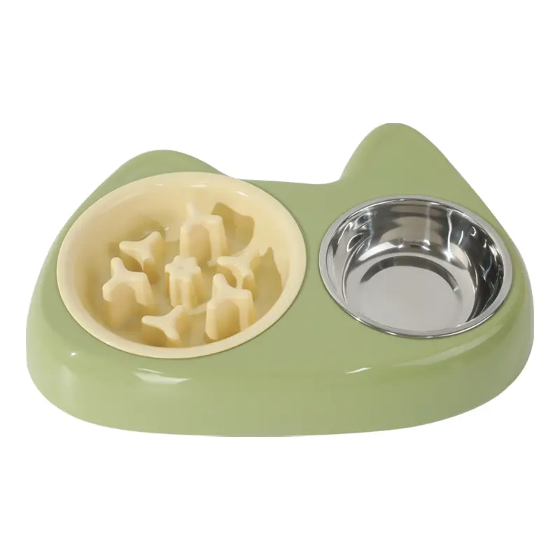 Slow Food Stainless Steel Double Bowl-grass green