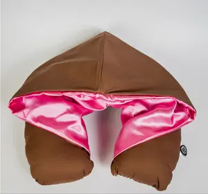 Travel Napz - Caramel (Light Brown) Travel Pillow w/ Satin Lined Hood For Hair Protection and Ultimate Travel Comfort! neck pillow