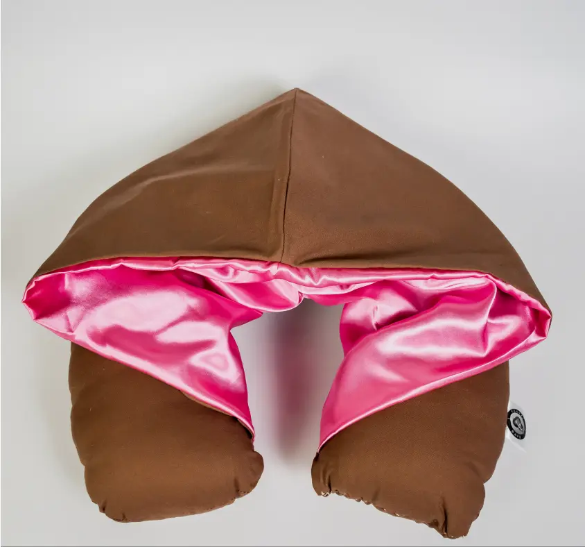 Travel Napz - Caramel (Light Brown) Travel Pillow w/ Satin Lined Hood For Hair Protection and Ultimate Travel Comfort! neck pillow