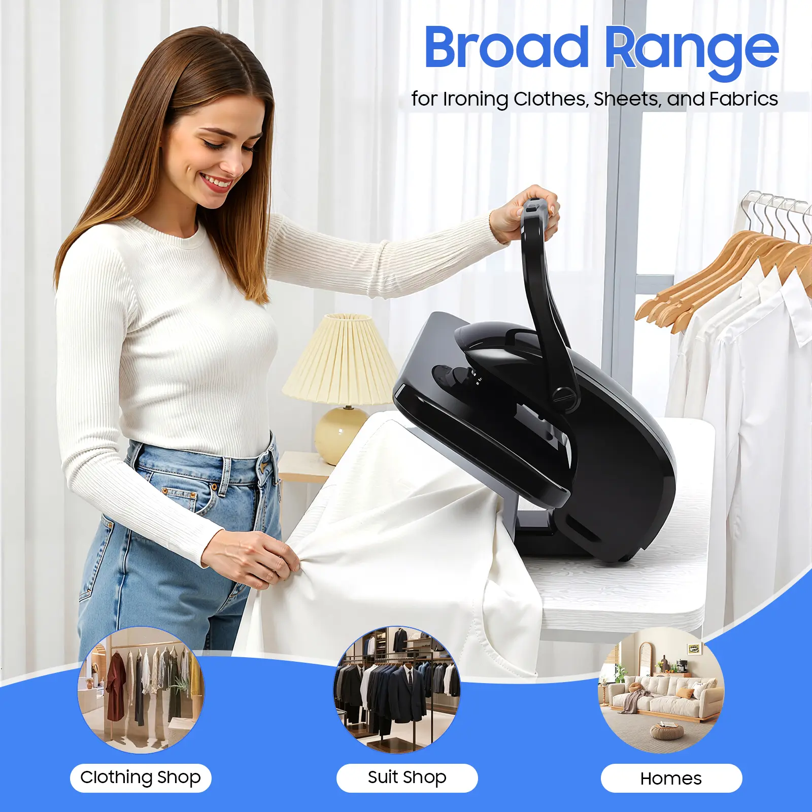 1600W 5-in-1 Corded Steaming Iron with Aluminum Build & Spray Bottle, 4 Mins Fast Warm-Up, Tabletop Use for Suit Shop, Households & Ironing Clothes