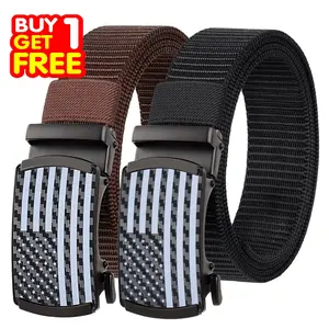 Classic Ratchet Men's Nylon Belt with American Flag Buckle Automatic Adjustment for Quick Fit & Comfortable Wear Ideal for Jeans Golf Commuting Reversible Design Buy 1 Get 1 Free