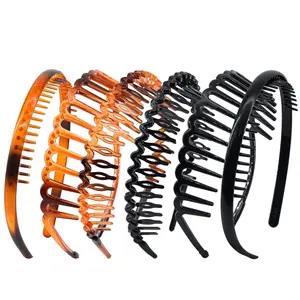 Comb Headbands for Women and Girls Zig Zag   Headbands for Women's Hair Plastic Non-Slip Black and Brown Thin Hair Hoops,Pack of 6