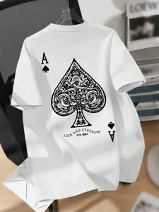 Men's Ace of Spades Print Short Sleeve Tee, Casual Style, Loose-Fitting Round Neck T-Shirt, Summer Comfortable Clothing
