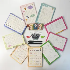 Magic Grooved Practice Copybook 8-in-1 Mega Pack Reusable No Mess Early Learning Toy Montessori Inspired Sensory Gift Set Kids Handwriting Workbook Alphabet Math Addition Subtraction Multiplication Division Animals Vehicles Drawing