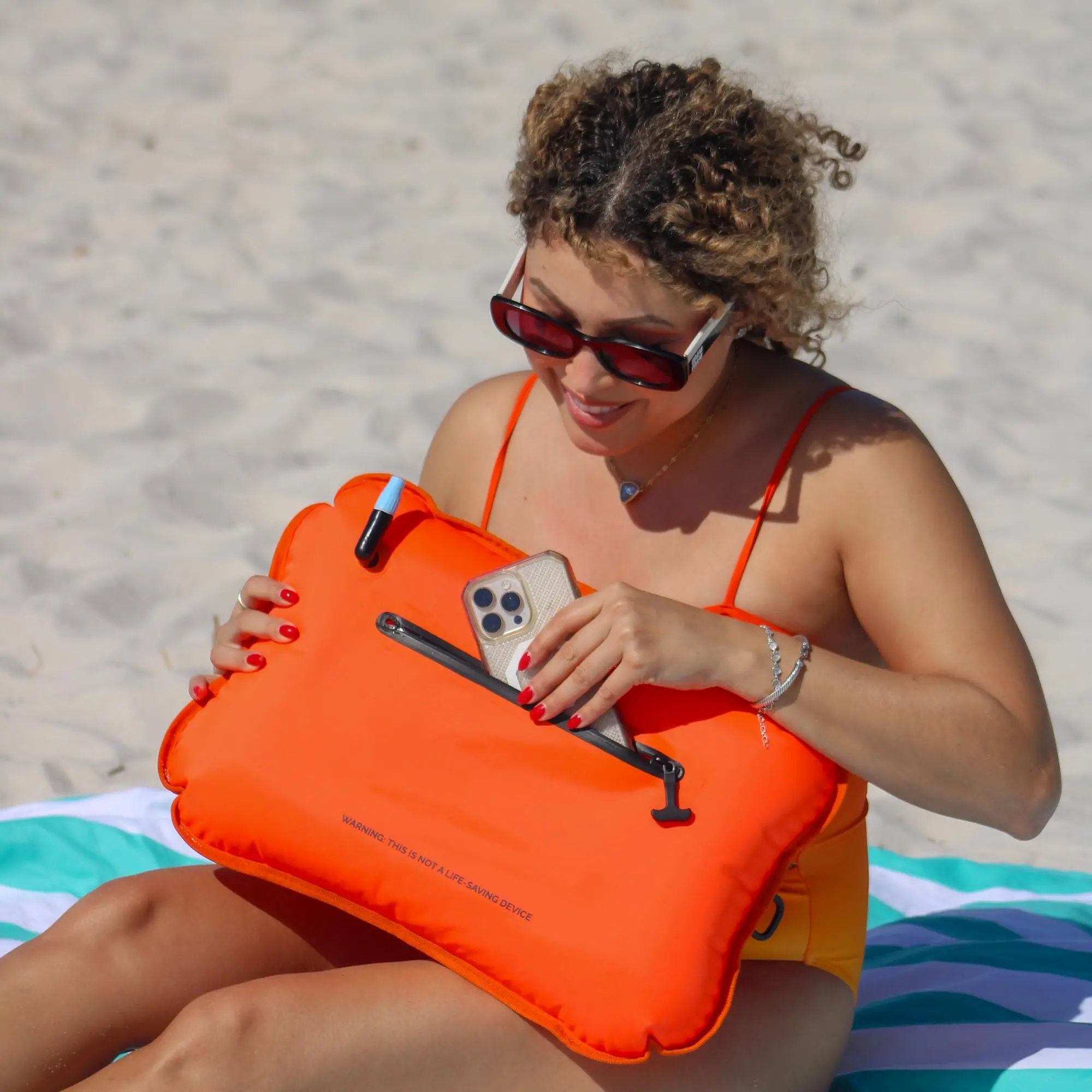 3-in-1 Waterproof Beach Pillow - Swim Buoy Dry Bag, Compact Travel Pillow for Open Water Swimming Safety Float, Water Sports Equipment Bag