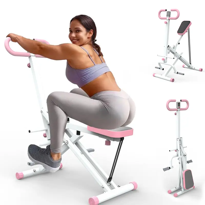 Folding Squat Machine - Foldable Home Exercise Equipment with Adjustable Rowing Motion, Digital Time/Count Display, Pedal Resistance Bands, 330 lbs Max Load, Ergonomic Butt Lifter for Strength Training