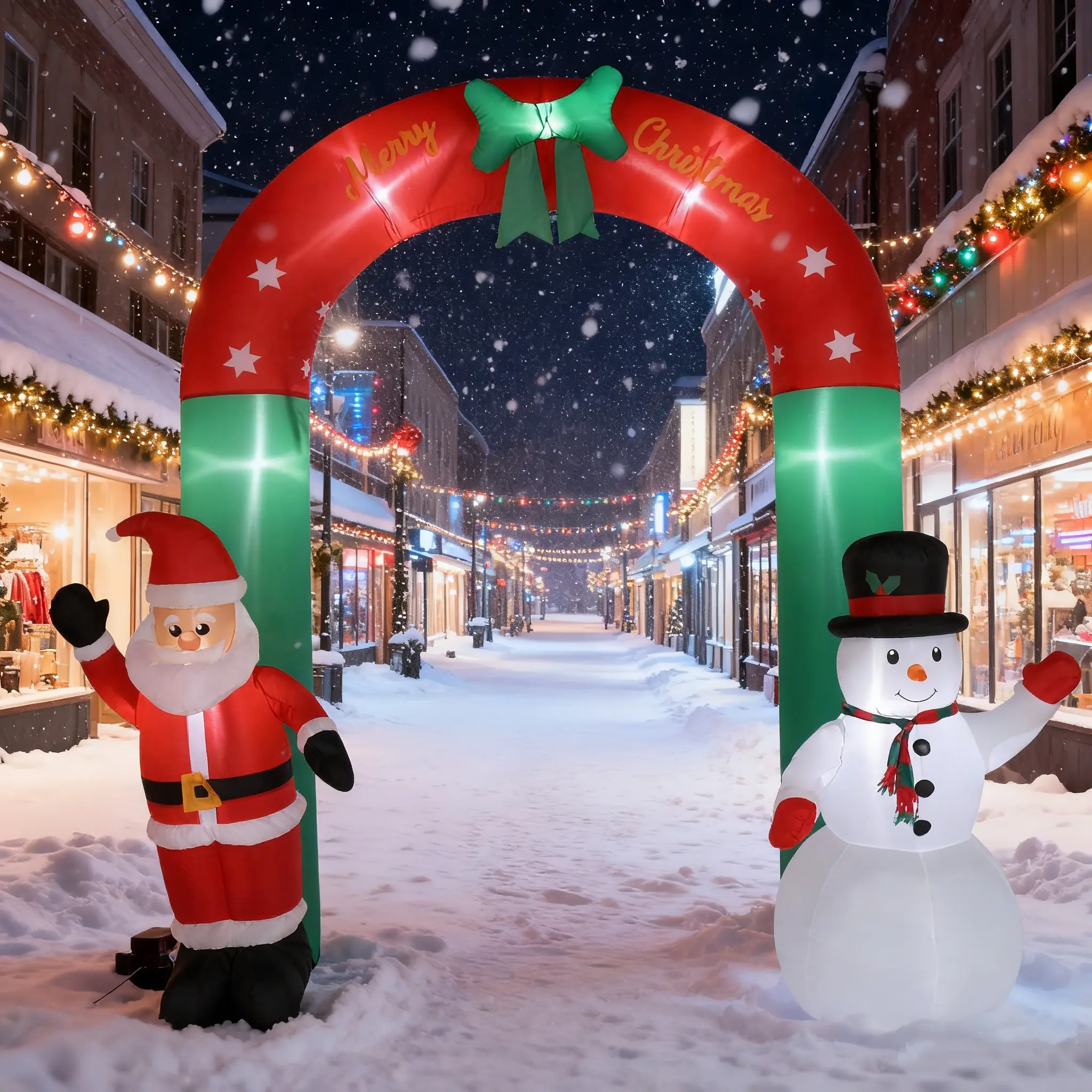 iCapeson 8ft Christmas Inflatable Arch with Santa & Snowman, 7 LED Lights Outdoor Blow Up Decoration for Yard, Lawn, Patio - Easy Setup, Durable & Waterproof Holiday Decor