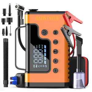 【Summervibes】Portable car jump starter, 15000mAh power bank, 12V car battery jump starter with 150 PSI air compressor, 8-in-1 emergency kit including LCD display, LED work light, and car vacuum cleaner.