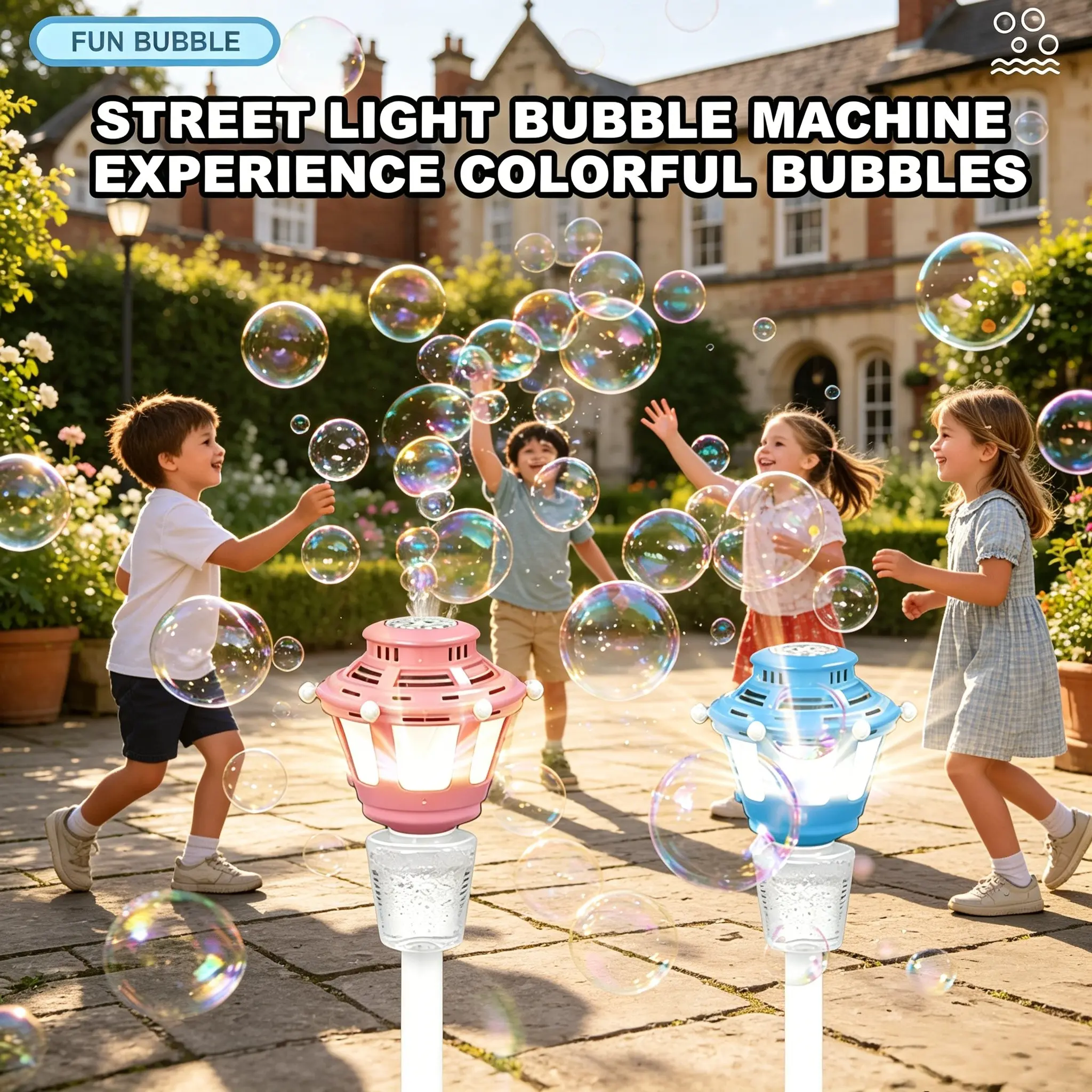 Automatic Bubble Machine, Rechargeable Lighted Bubble Maker, Adjustable Height, Portable Bubble Machine, Outdoor Party Toy, Includes 90ML Bubble Solution