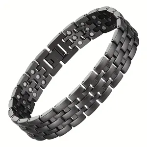 1pc Men's Black Copper Magnetic Bracelet with Adjustable Sizing Tool – Stylish Jewelry Gift for Men, Modern Design with Central Button Closure