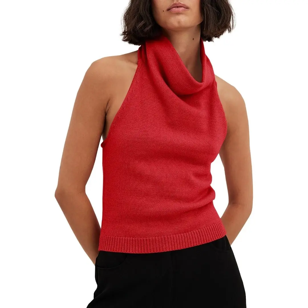 Saodimallsu Womens Turtleneck Sweater Vests Sleeveless Knit Halter Tank Tops Sexy Loose Cami Shirts Womenswear Casual Basic Minimalist,back to school,back to school shopping,clothes for back to school,first day of school outfits