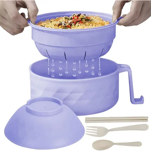 3-Piece 30oz Classic Ramen Bowl Set - BPA-Free Fiber Eco-Friendly Wheat Straw Kitchenware, Soup Bowl with Chopsticks, Spoon, Built-In Phone Stand, Microwave-Safe for Soup/Rice/Pasta Use in Adult Apartments