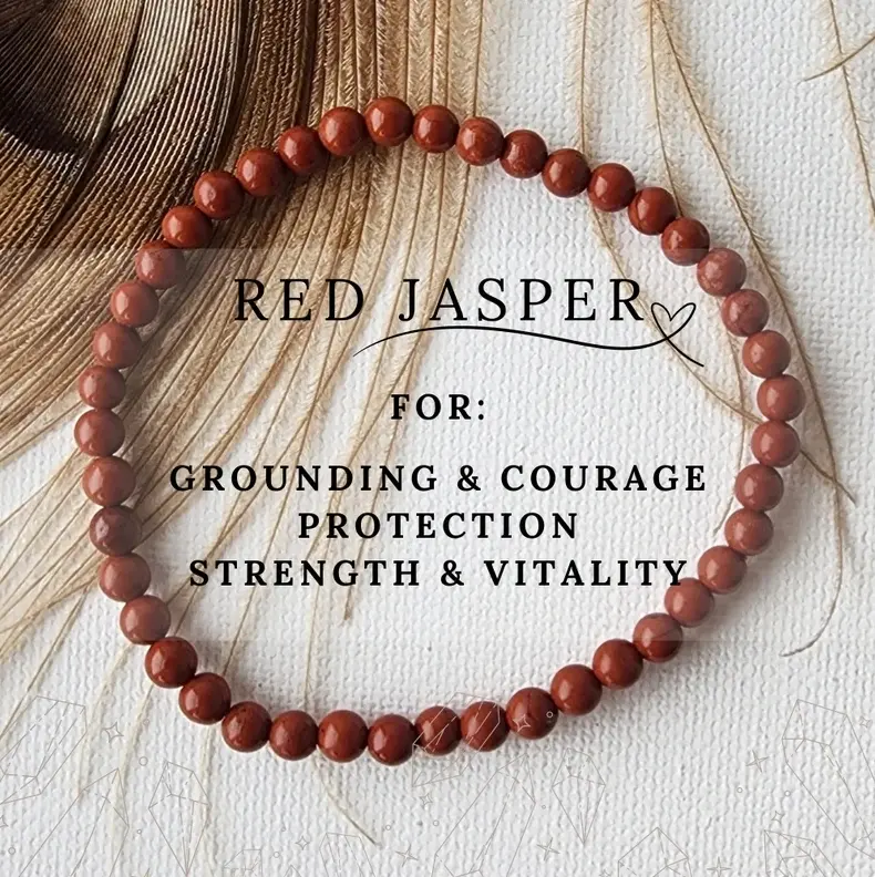 Natural Red Jasper 4mm Beaded Crystal Bracelet - Handmade Stretchy Nature Crystal Jewelry for Luck, Healing & Protection (Unisex)