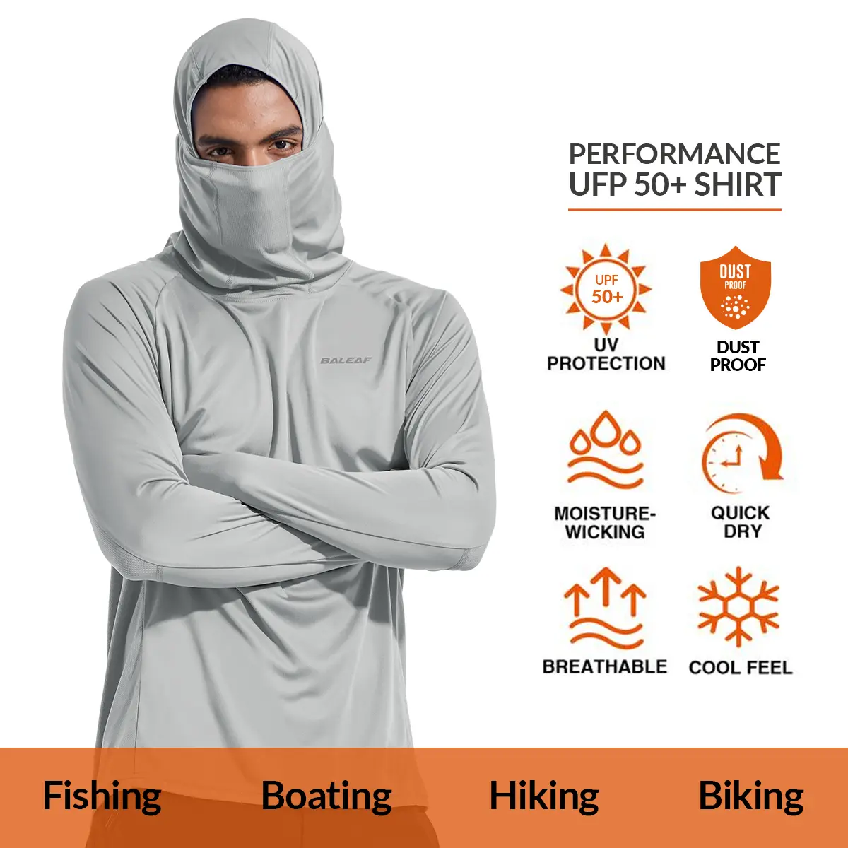 baleaf Men Sun Protection Hoodie Face Mask UPF50+ Long Sleeve Thumbholes UV SPF Shirt Neck Gaiter Fishing Beach Breathable Rash Guards Cool Feel Dust Proof Ninja Costumes Halloween Black #Summervibes SwimWeek