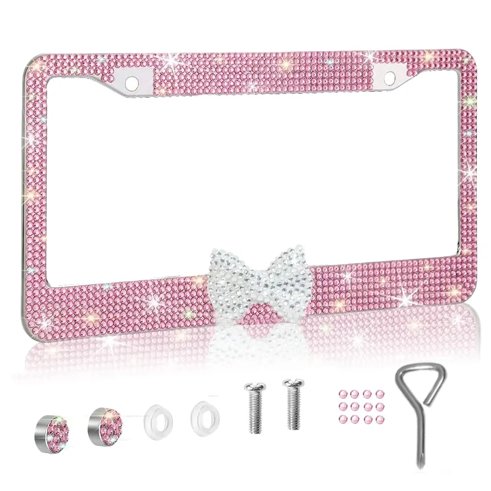 1/2 Pcs Sparkling Fancy License Plate Frames for Women, High-Quality Stainless Steel Rhinestone Labels Covered, Sparkling Car Accessories for Girls