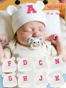 Ultra Soft Personalized A-Z Initial Bear Ear Newborn Beanie 0-3M Hypoallergenic Cotton Hospital Bag Baby Shower Gift Photo Prop Personalized Cap