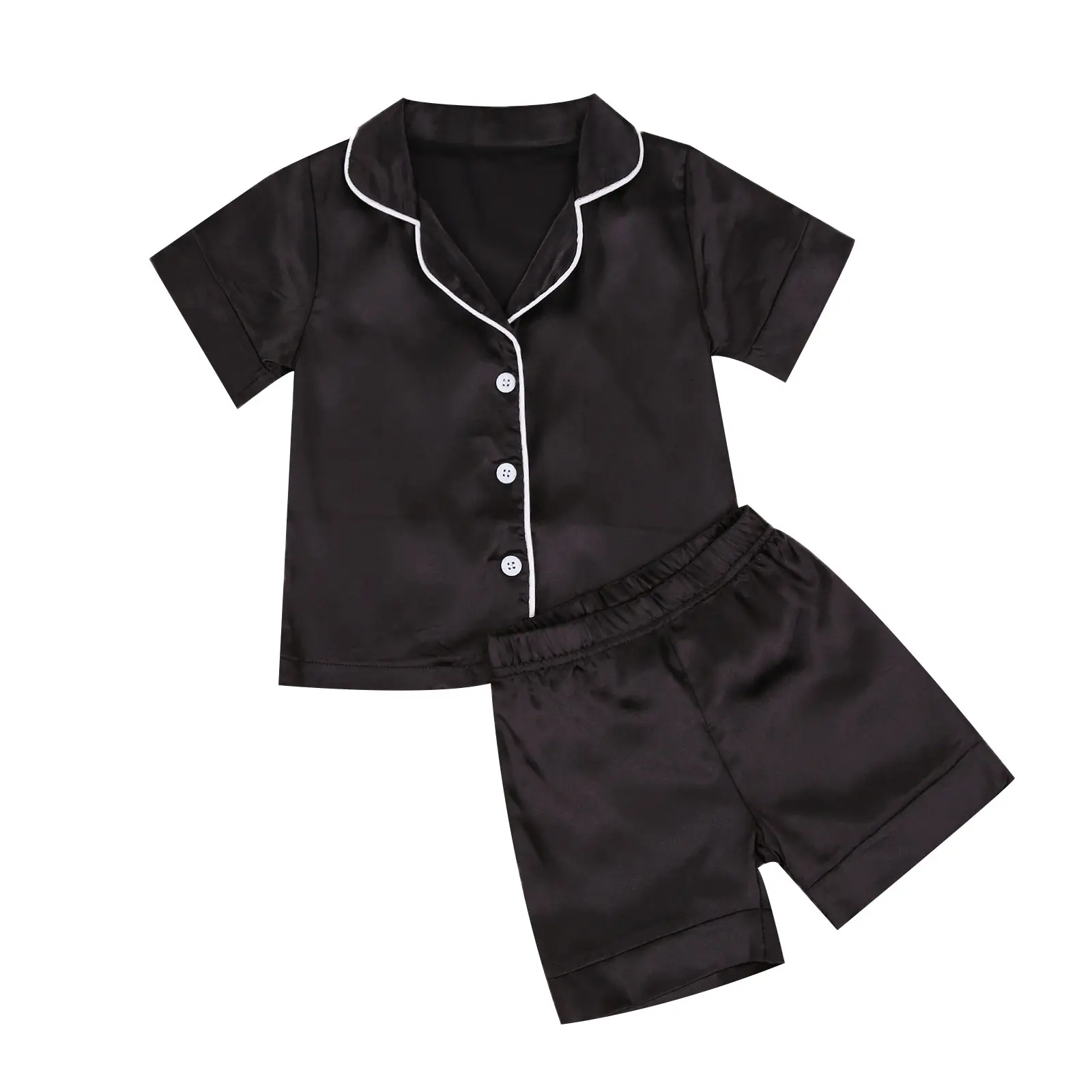 Toddler Baby Kids Satin Pajamas Set, Long Sleeve Button-Down Sleepwear PJs for Girls