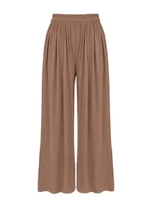 BTFBM Women's Casual Wide Leg Pants Pleated Elastic Waist Loose Palazzo Knit Trousers with Pockets
