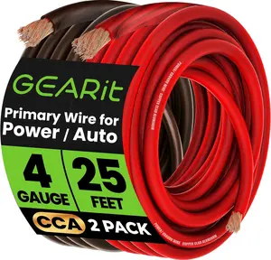 Gearit 4 Gauge Wire, CCA Electrical Wire Extension Cord for Automotive Power/Ground, Battery Cable, Car Audio, RV, Amp Wiring Kit, (25 Feet Each- Black/Red Translucent) GEARit