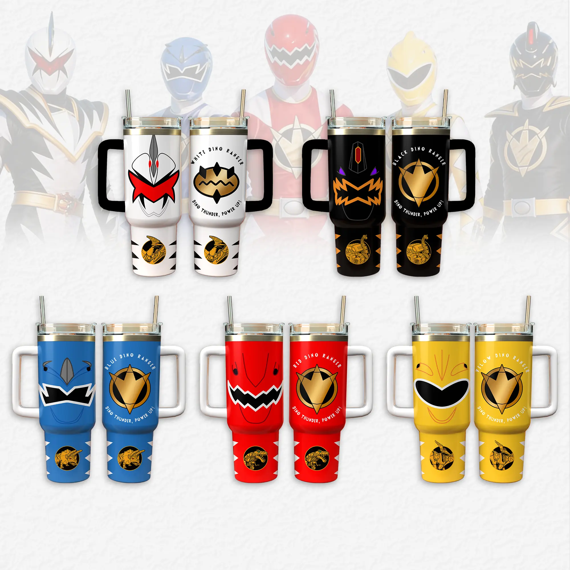 Power Rangers Dino Movies Custom Steel Tumbler - 40oz, 20oz, With Handle, Straw, Lid