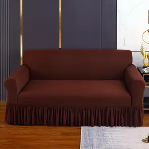 Solid Color Sofa Cover with Ruffle Trim, 1 Count Non-slip Elastic Sofa Slipcover, Sofa Protector for Home Living Room, Bedroom, Office, Sofa Couch Covers, Slipcovers for Couches and Sofas