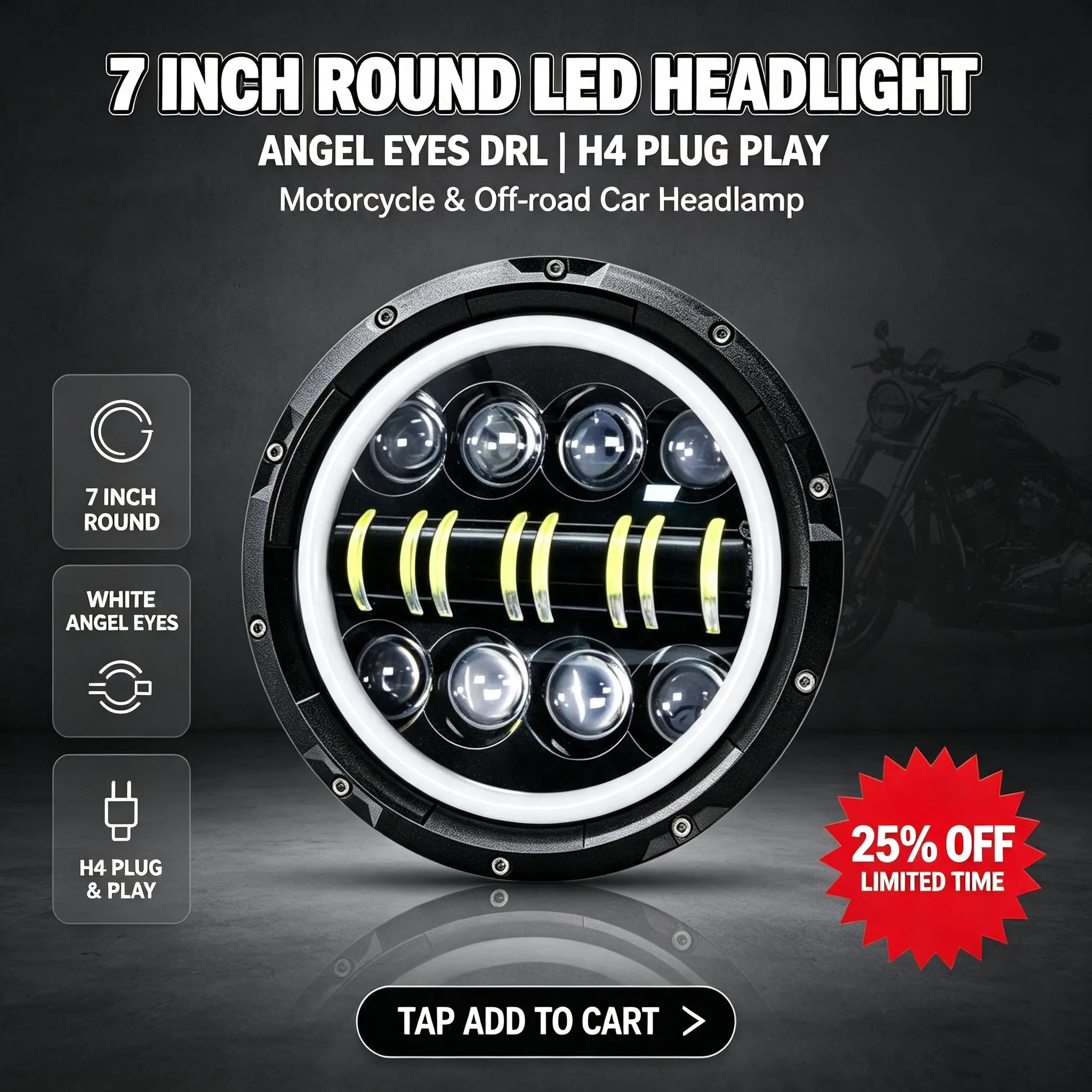 (Set of 2) 7 Inch 13‑Bead LED Off‑Road Lights, High Low Beam Driving Exterior Work Lights, Waterproof Auxiliary Lamp for Trucks, Jeep Wrangler, 4x4 Off‑Road Vehicles Modification
