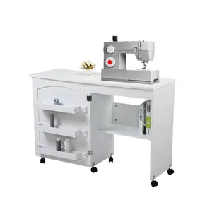 Folding Sewing Craft Cart&Sewing Cabinet Miscellaneous Sewing Kit Art Desk with Storage Shelves and Lockable Casters-White