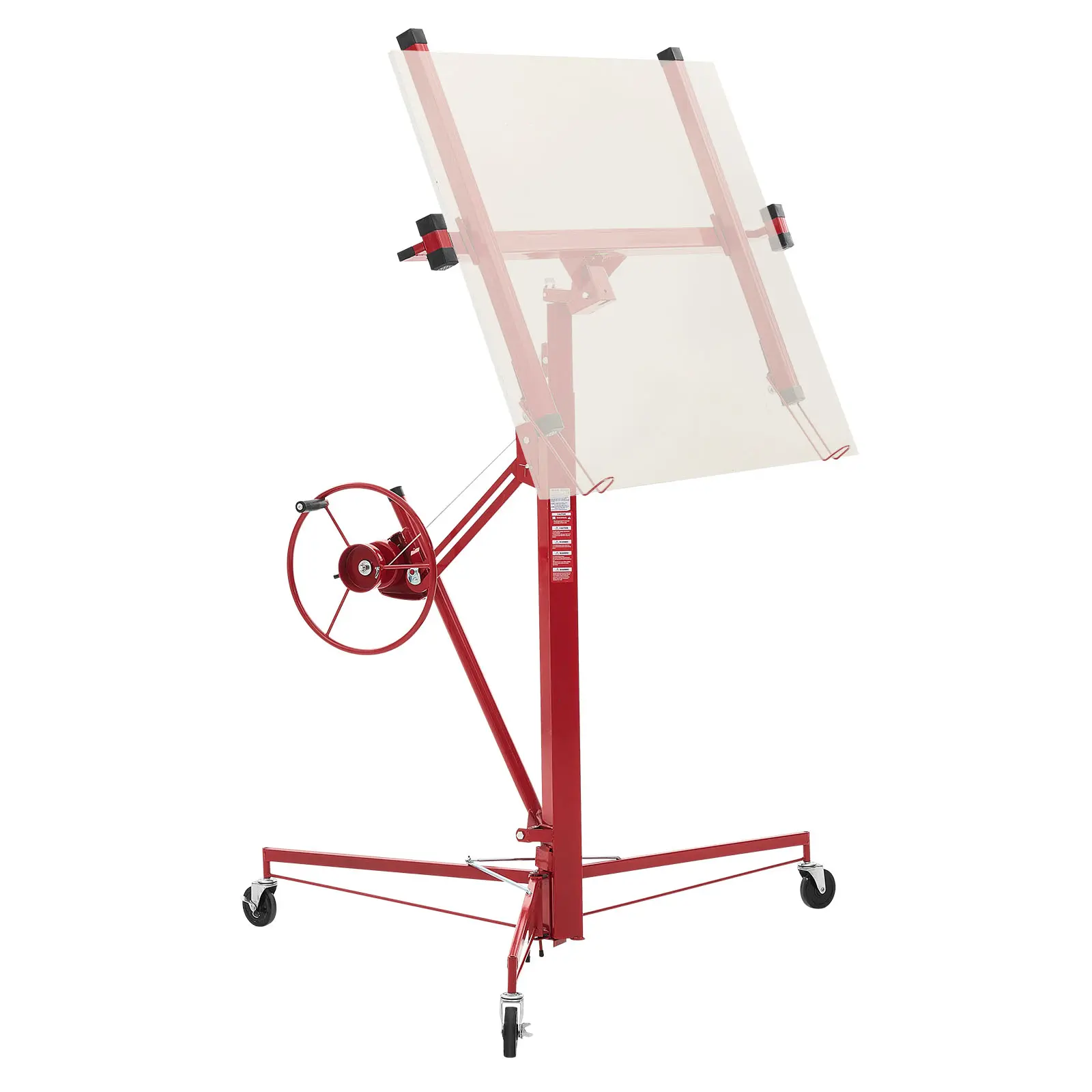 VEVOR 11ft Carbon Steel Drywall Lift Winch, 150 lbs Heavy-Duty Sheetrock Hoist with Adjustable Height, Telescopic Arm, 60° Tilting, Lockable Wheels, Ideal for Ceiling & Wall Installation (Red)#BackToSchool