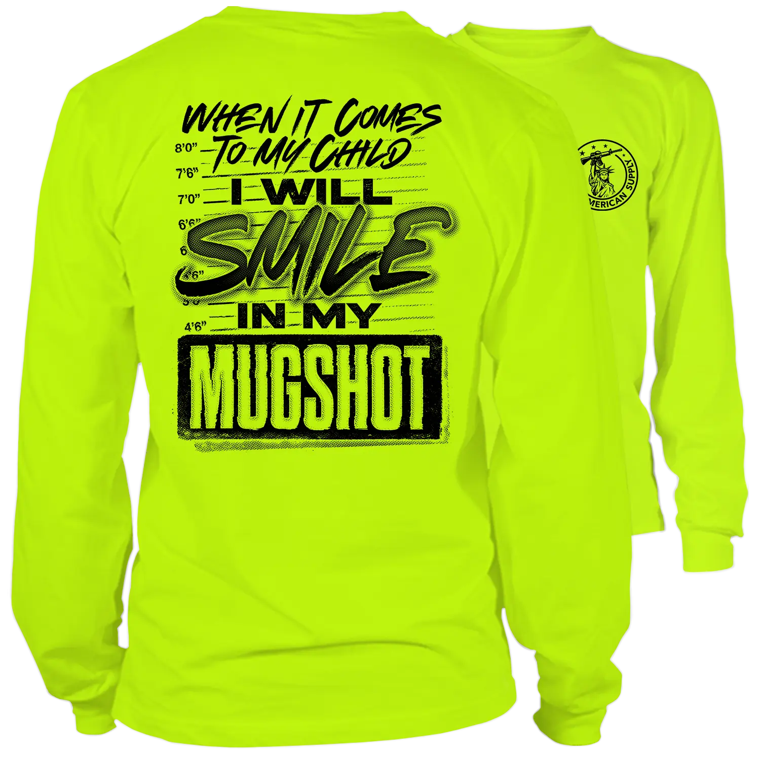 Mugshot - Long Sleeve Menswear Top  Hi Visibility Safety Yellow Work T-Shirt Jersey  Men's 30-Day Guarantee Cotton/Poly Blend | Graphic tees Apparel