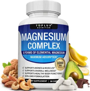 Magnesium Complex Supplement 8 Elemental 1000mg Magnesium Glycinate Citrate Malate Taurate Chelated Easy Absorption Bones Muscle Recovery Energy Vegan Non GMO 90 Capsules Premium Dietary Care Fast Acting Calm Sleep Support Daily Vitality Wellness Formula