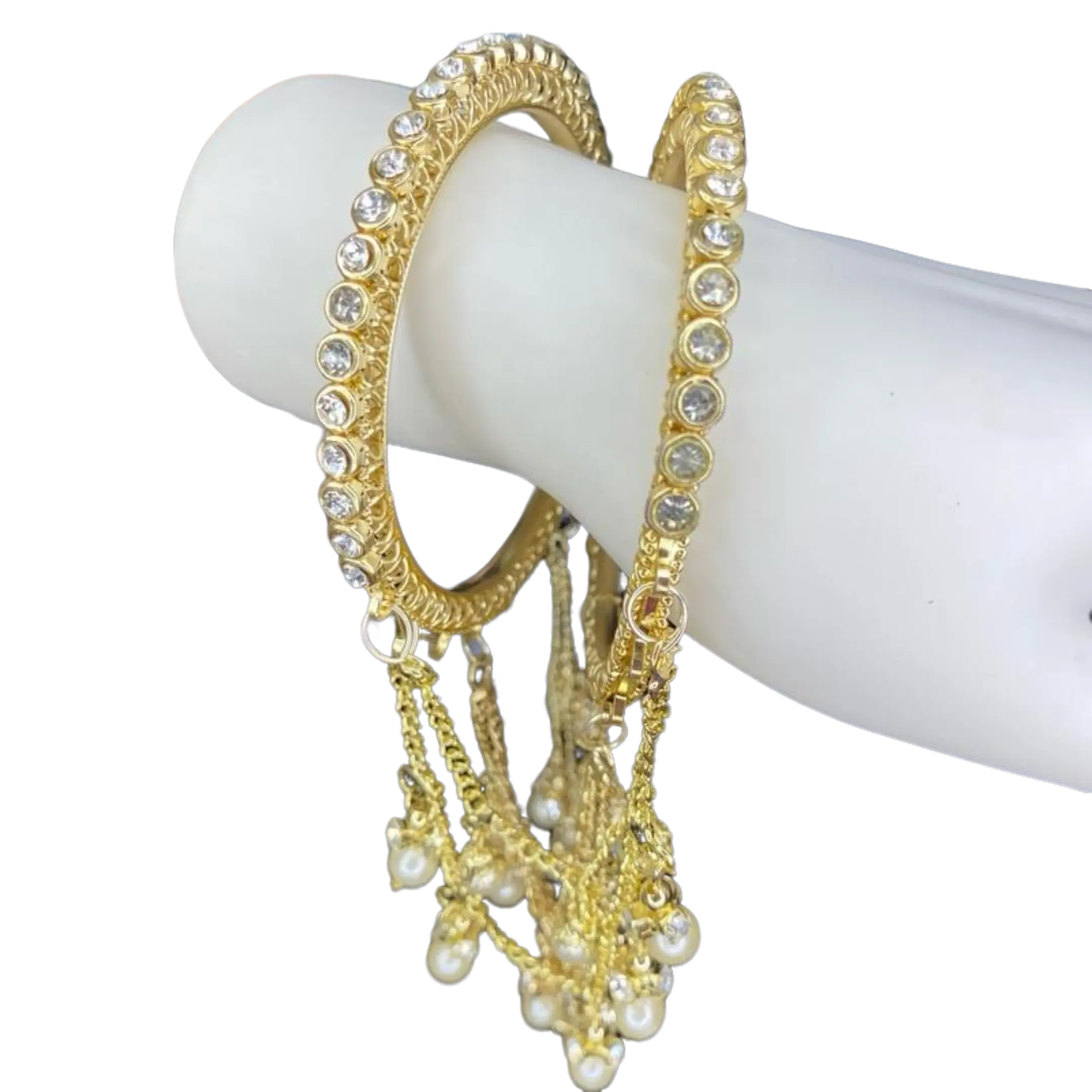 Elegant Jumka Bangle Set for Women, Gold-Tone Joint Bangles with Dangling Charms and Textured Pattern for Parties, Fashion, Female, Wedding, Assorted Set Bracelets & Bangles