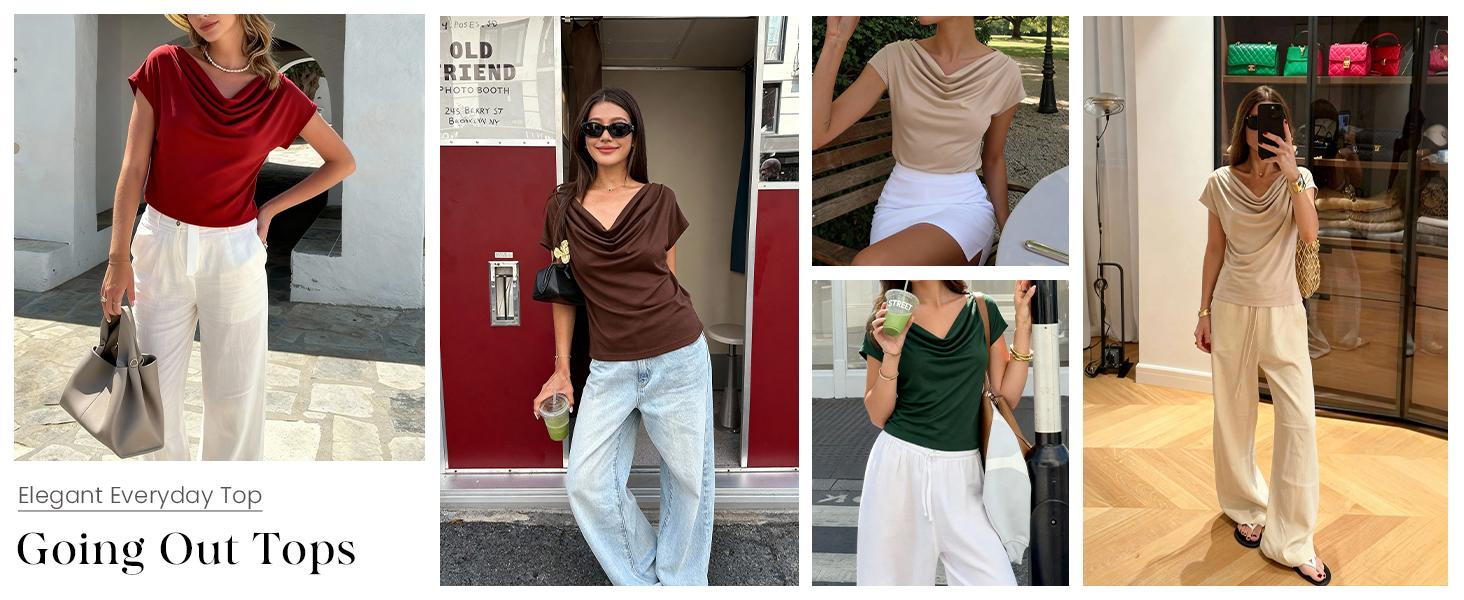 PrettyGarden Cowl Neck Short Sleeve Tops For Women Dressy Casual Clothing Summer Blouses Spring Business Work Office Shirts#SwimWeek PrettyGarden Cowl Neck Short Sleeve Tops For Women Dressy Casual Clothing Summer Blouses Spring Business Work Office Shirts#SwimWeek