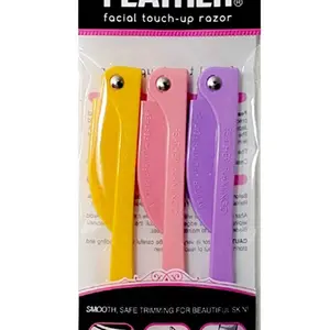 FEATHER Flamingo Facial Touch-Up Razor RFLS-P - Eyebrow & Face Grooming-3PCS/1PACK Makeup Set- K-beauty