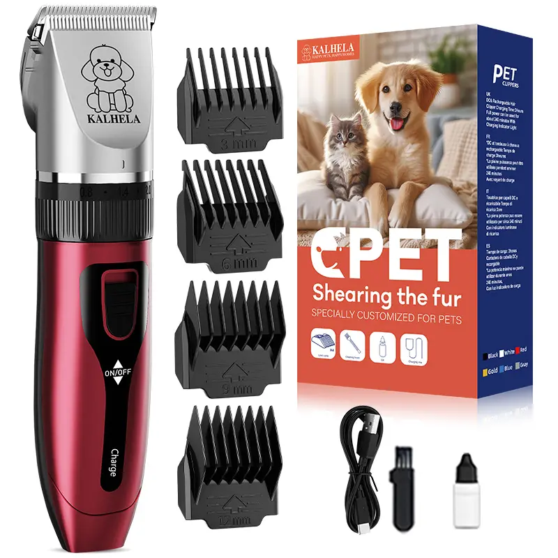 Dog Clippers Cordless Dog Grooming Kit Professional Horse Clippers Detachable Blade with 4 Comb Guides, Low Noise Pet Clippers Rechargeable Pet Grooming Tools for Dogs Cats Pets