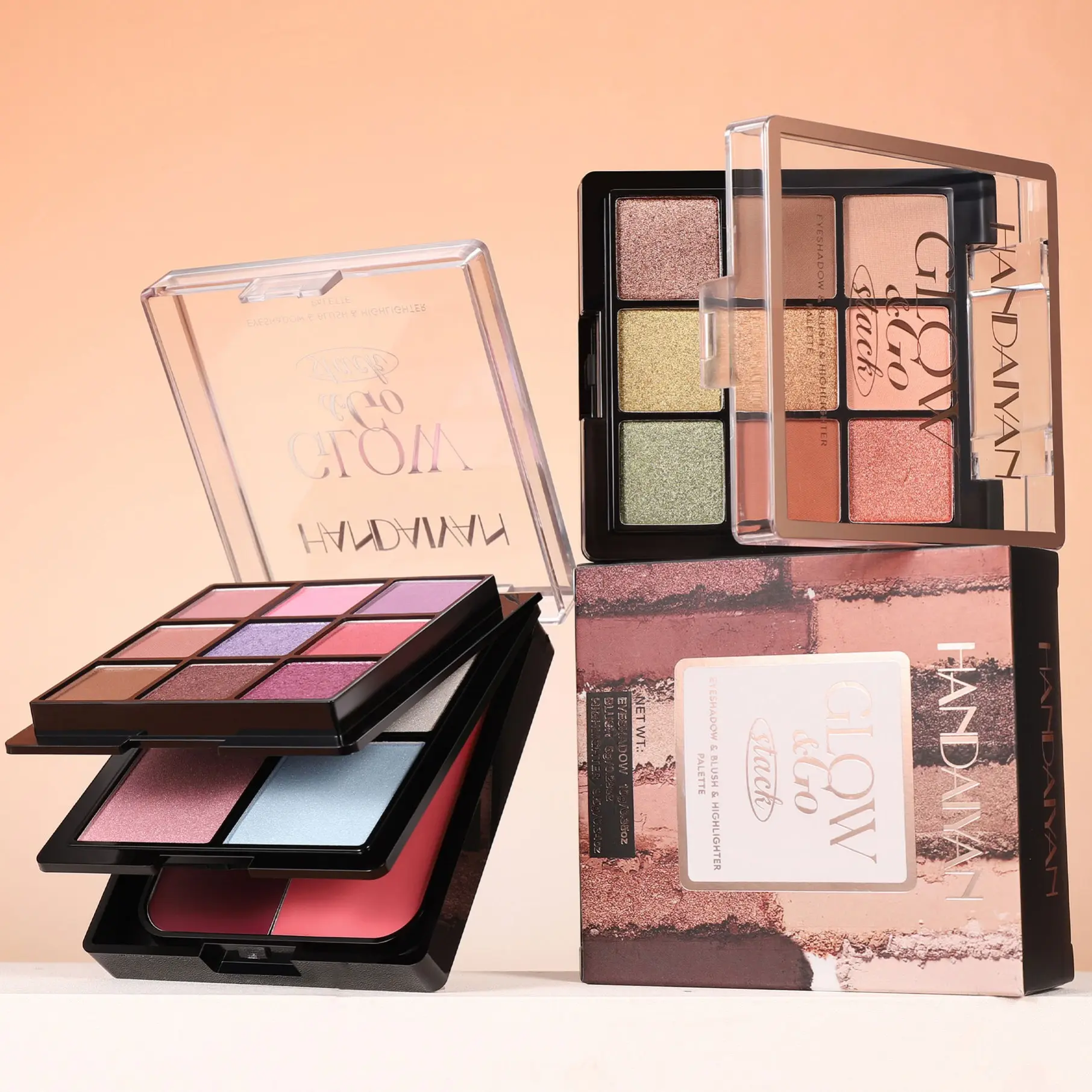 3-in-1 Eyeshadow Blush Highlighter Palette, Natural Coverage, Lightweight Breathable, Suitable for All Skin Types, Perfect Beauty Gift, Makeup Beauty Cosmetics, Handaiyan, 10g+8g+9.5g/pcs