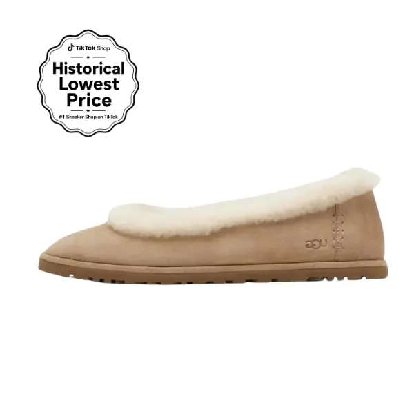 UGG Zora Women's Ballet Flats in Sand, Comfortable Slip-Ons with Soft Sheepskin Lining, Lightweight & Narrow Fit for Everyday Wear, Shoes, True Size
