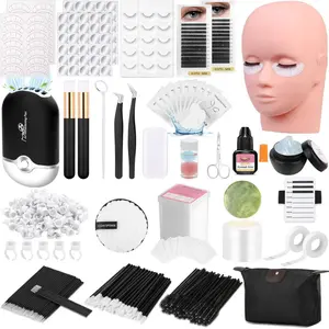 Lashes Kit for Eyelash Extension Beginner Lash Tech Starter Kit with Eye Lash Mannequin Head, Professional Eyelash Extension Kit with Lash Fan, Extension Glue and Eyelash Remover for Practice