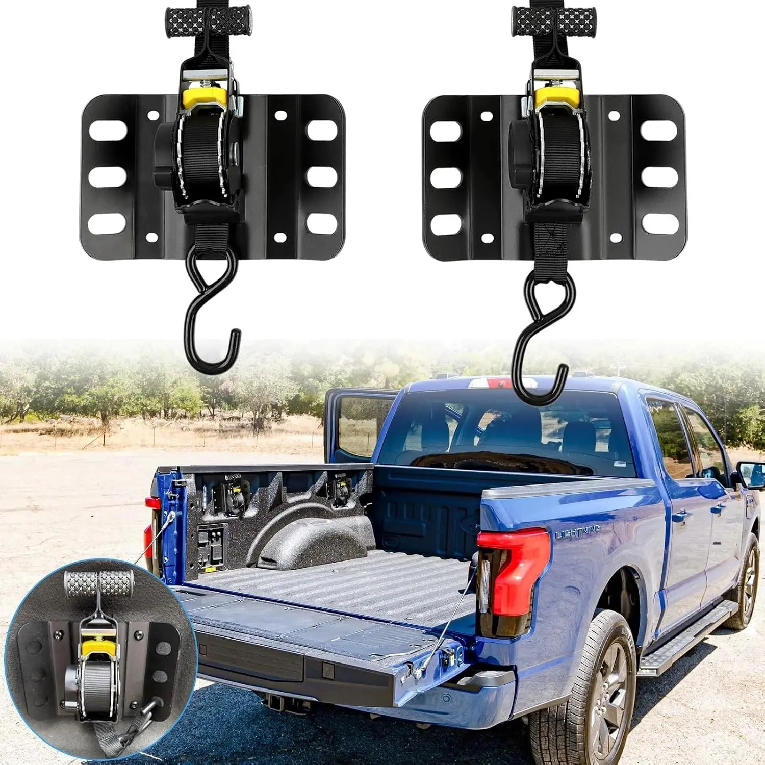 2PCS Retractable Tie Down Straps 10Ft Self Retractable Truck Bed Accessories Bolt On Ratchet Straps Heavy Duty Retractable Ratchet Straps Compatible with 2015-2025 2026 Ford | F150 F250 F350