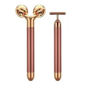 TopSaleMall Face Massager Roller Golden 3D Roller Electric Facial Roller and T Shape Facial Roller Massager Kit Face Rollers