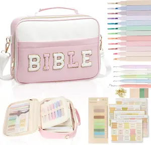 Bible Cover Case for Women, Large Bible Bag w/Shoulder Strap, Bible Study Supplies Bible Journaling Kit  Book Carrying Case with Bible Highlighters, Mothers Day Christian Gifts for Women