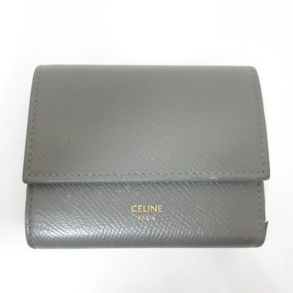 Pre-owned Celine Calfskin Small Leather Goods Small Tri fold Compact Wallet