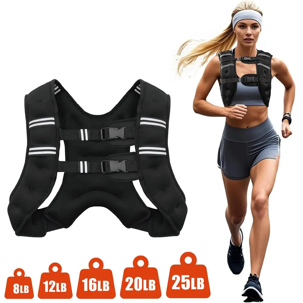 Weighted Vest 8/12/16/20/25lbs H-Type Training Vest Reflective Stripes, Secure Adjustable Fit Workout Equipment for Men Women Outdoor Running Walk
