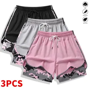 3-piece set of women’s casual athletic shorts with built-in liner, drawstring, elastic waistband; suitable for outdoor sports, fitness, running, and casual wear; women’s shorts, athletic shorts, womenswear Can you provide more details about the fabric of