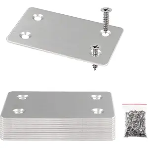 12Pcs Flat Straight Mending Plates, 2.4" x 1.5" Mounting Bracket Plate, 0.05" Thickness Stainless Steel Straight Corner Brackets, Heavy Duty Flat Corner Brace for Furniture Repair with Screws