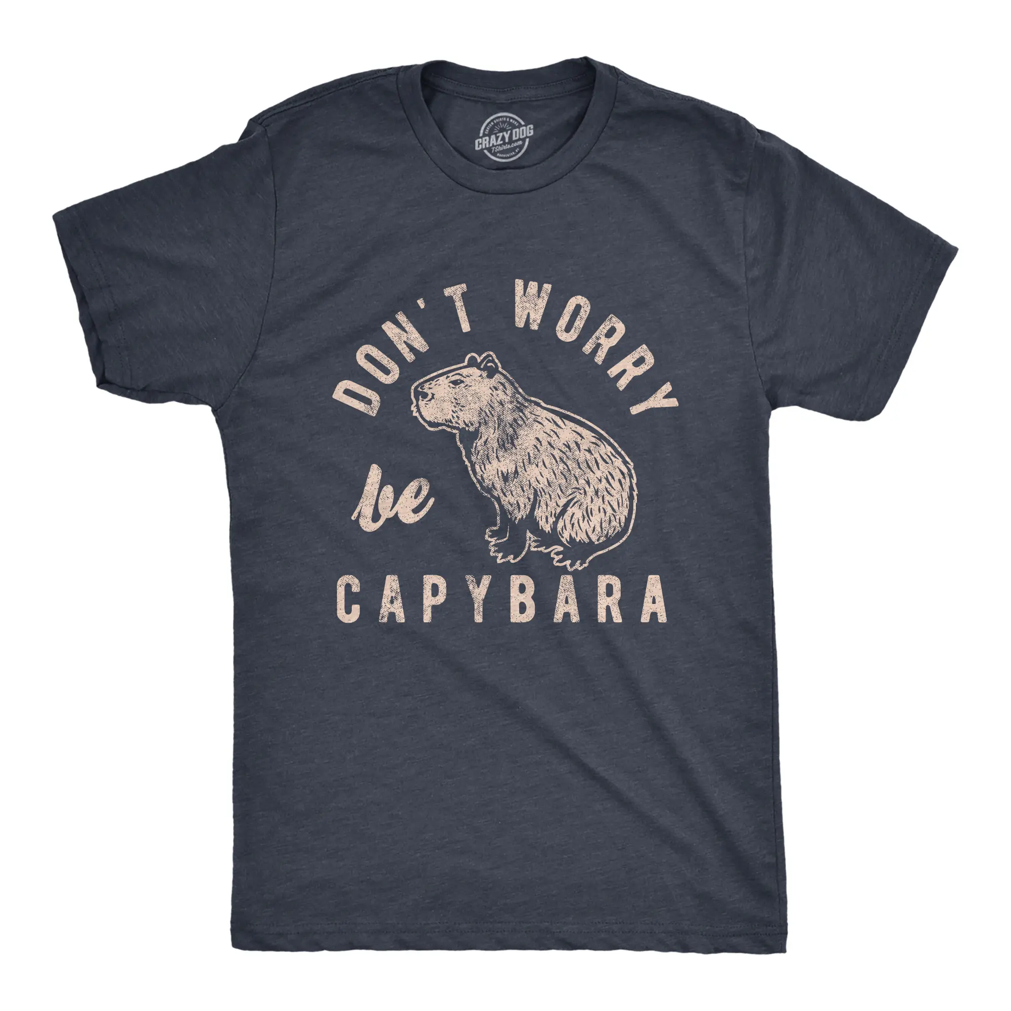 Mens Dont Worry Be Capybara T Shirt Funny Sarcastic Parody Lyrics Tee for Guys Mens Funny T Shirts Cool Vintage Fashion T-Shirt Gift Classic Menswear Funny Animal Short Sleeve Novelty Tees for Guys Navy