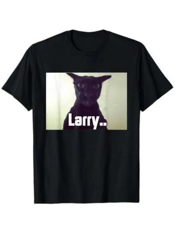 Larry Cat Meme Graphic T-Shirt for Women, Casual Short Sleeve Round Neck Soft Cotton Polyester Blend Top, Shortsleeve, Tshirt
