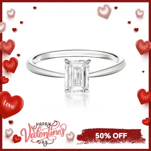 Delzzad S925 1ct Step Cut VVS Synthetic Moissanite Timeless Solitaire Prong Ring Daily Costume Jewelry Accessories Perfect Birthday Wedding Engagement Anniversary Gifts for Women