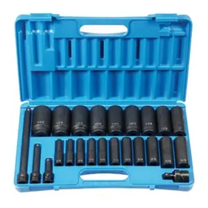 212 MAIN Grey Pneumatic Deep Socket Tool Kit Set, 1/2 in Drive 24-Piece Socket Set with Universal Joint & Tool Box, for Cycling & Outdoor Equipment Maintenance