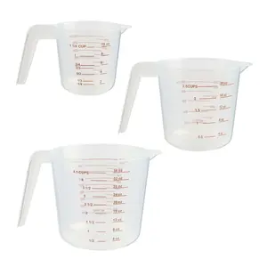 3-Piece Angled Liquid Measuring Cups Plastic Set - BPA-Free Mini Oz, 1, 2 and 4 Plastic Measuring Cup Sizes - Measuring Cups For Liquids with ML & Cups Measures - Small & Large Measure Cup